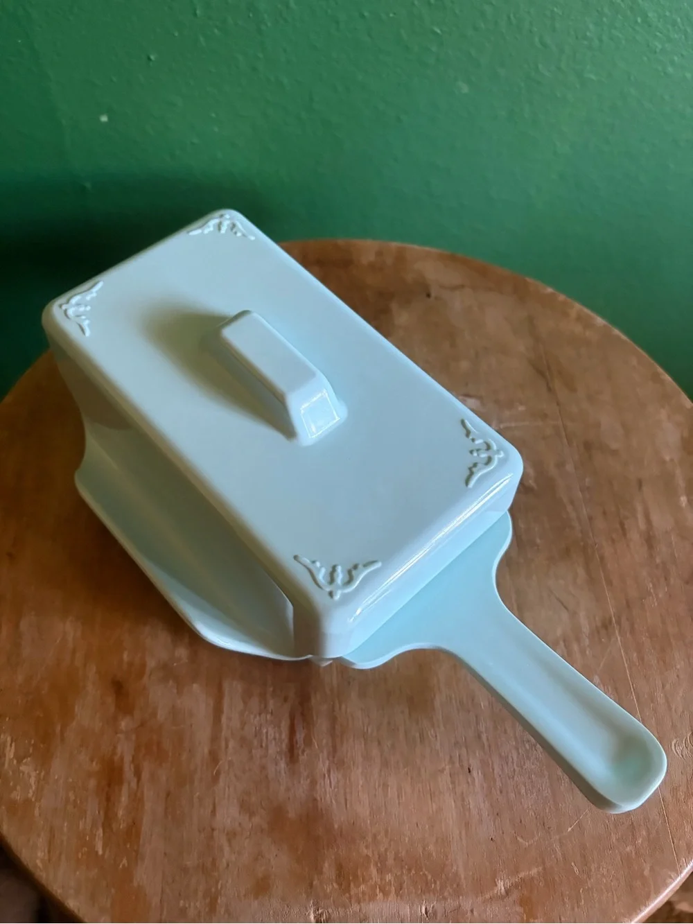 Vintage MCM melamine covered Butter Dish in baby blue